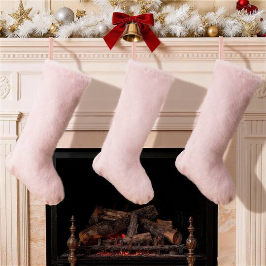 Glitzhome® 24" Pink Plush Christmas Stocking